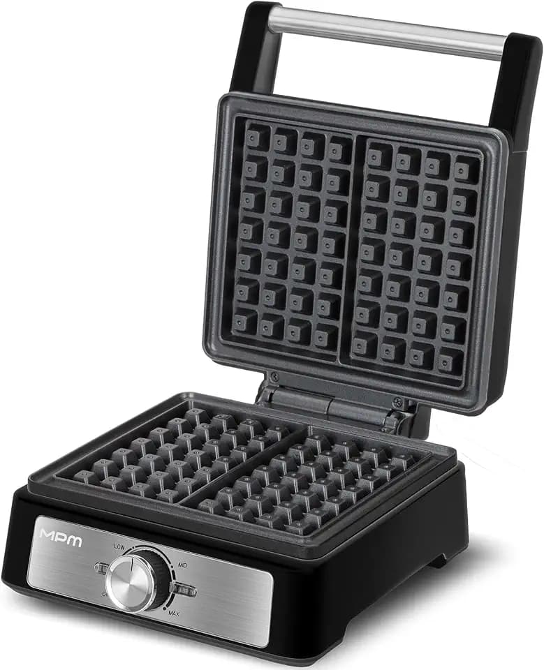 MPM Belgisches Waffeleisen Doppelt 1600W - Antihaftbeschichtung, Thermostat