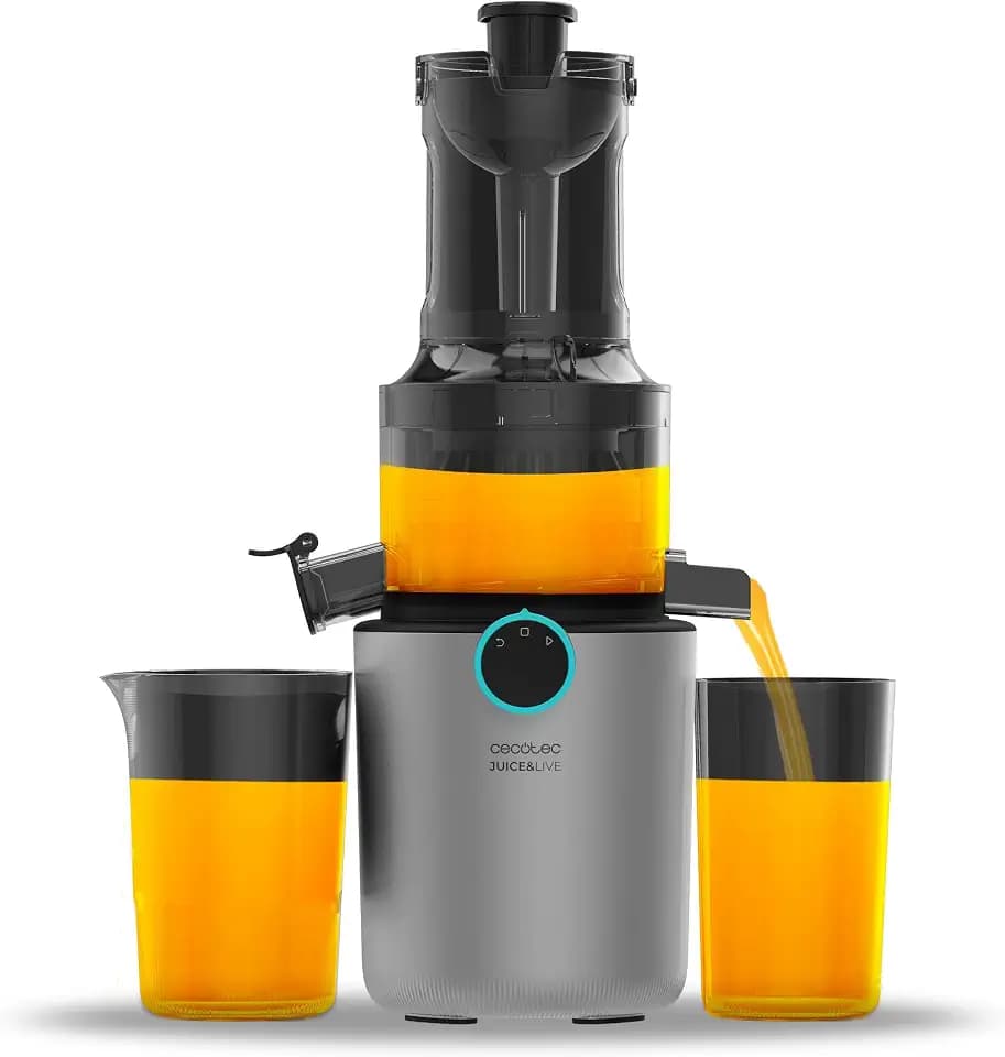 Cecotec Kaltpress-Entsafter für Obst und Gemüse Juice&Live 1500 Slim. 200W DC-Motor, 1 Geschwindigkeit und Rückwärtsfunktion, 82mm Einfüllöffnung, 55±5 U/min, einfache Montage und Reinigung