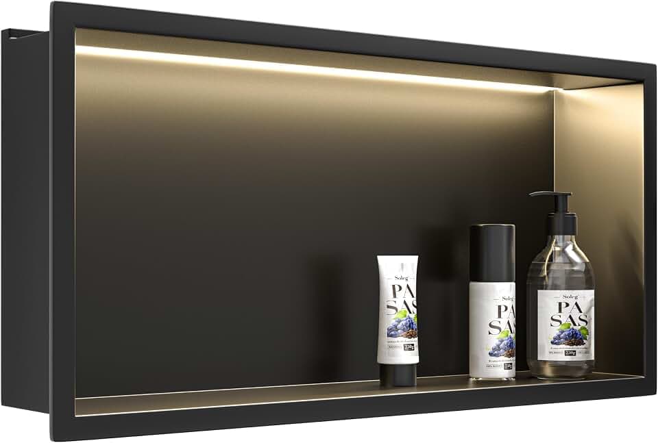 Stainless Steel Led Shower Niche Black 24" X 12" No Tile Needed