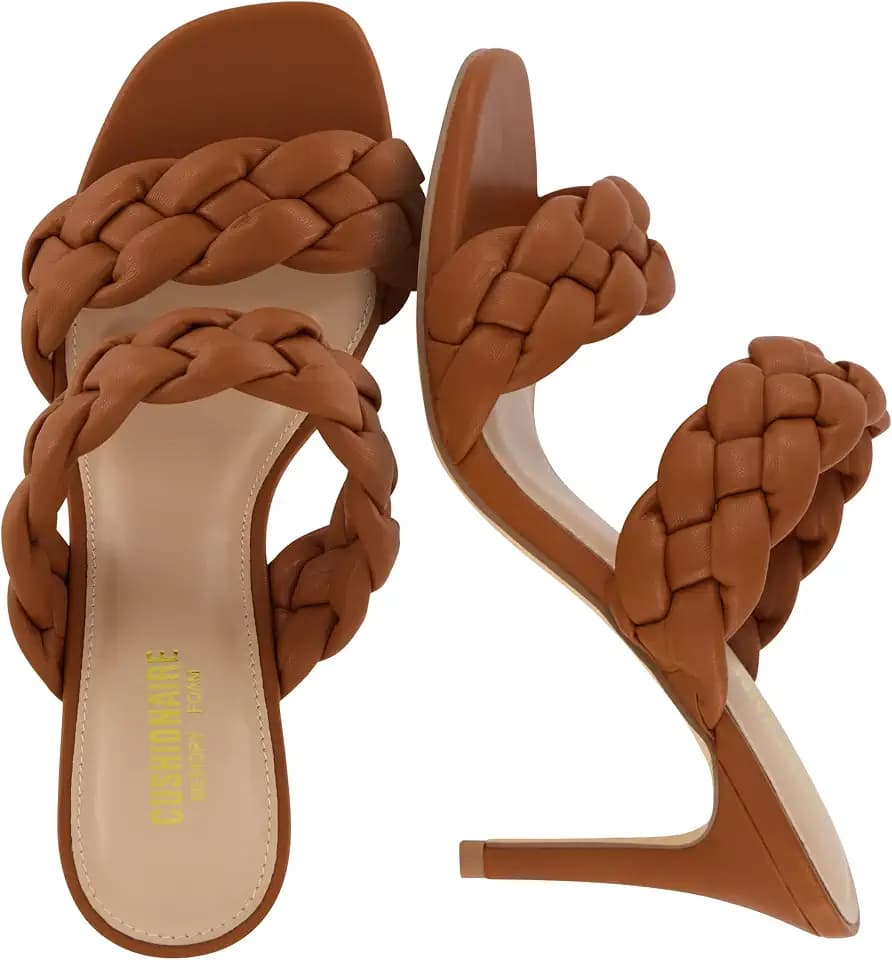 CUSHIONAIRE Suzy Braided Heels for Women, Open Toe Dressy Kitten Heel Sandals with Memory Foam, Wide Width Available