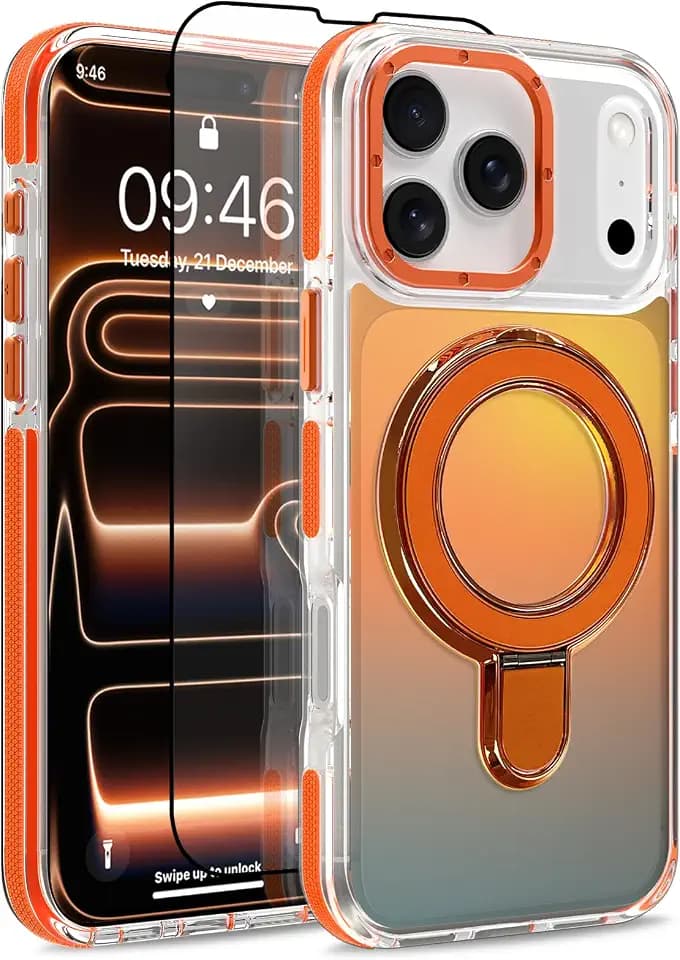 Magnetic Fit for iPhone 17 Pro Max Case with Stand, Orange