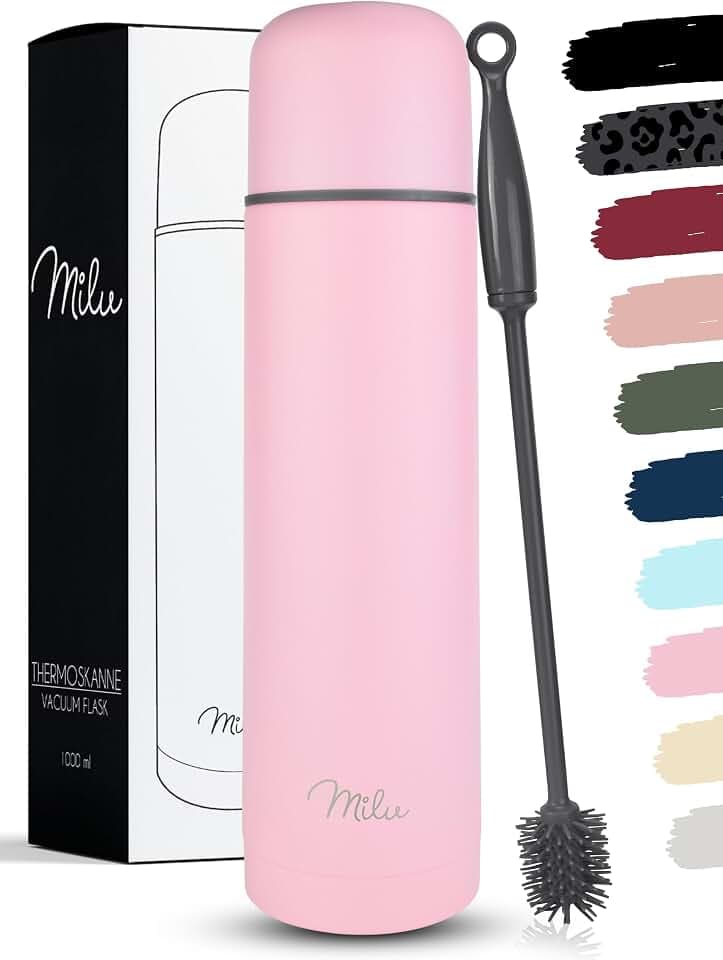 Milu Thermosflasche Thermoskanne Isolierflasche 1L, 750ml, 500ml - Isolierte Edelstahl Trinkflasche, 100% Auslaufsicher, Doppelwandisolierung (Rosa, 750 ml)