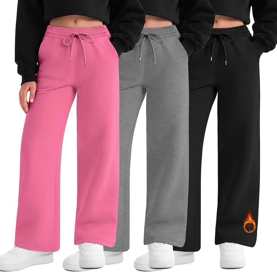 3 Pack Girls Sweatpants Fleece Lined Wide Leg Pants