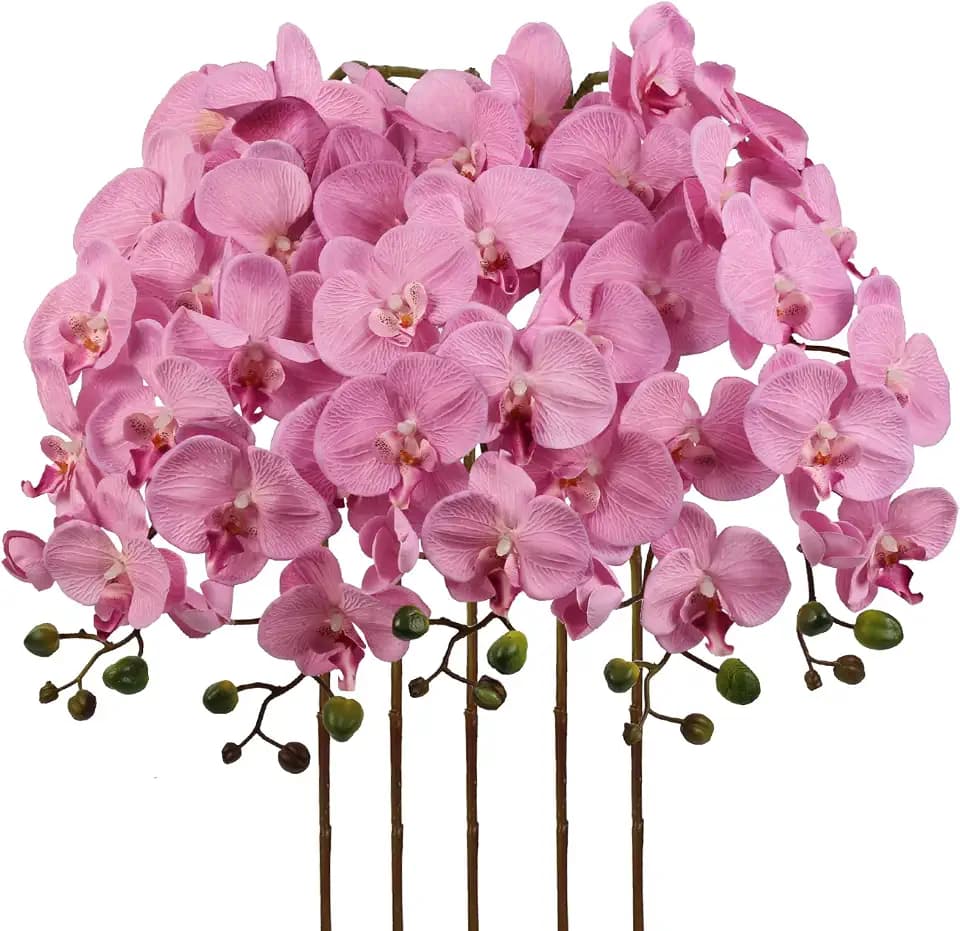 IPOPU 40.16" Pink Orchid Artificial Flowers 5PCS Fake Silk Orchids Faux Orchid Stems Phalaenopsis Branches for Tall Vase for Bridal Shower Home Party Wedding Decoration (Pink)