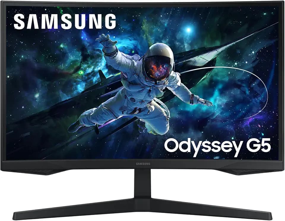 Samsung Odyssey G55C Curved Gaming Monitor, 27 Zoll, Bildschirm mit VA-Panel, 2.560 x 1.440 Pixel, 1.000R Radius, HDR10, AMD FreeSync, Bildwiederholrate 165 Hz, Reaktionszeit 1 ms (MPRT)