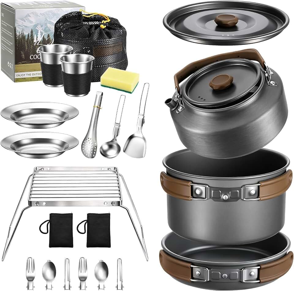 Leonyo 18PCS Camping Cookware Set, Camping Cooking Pot Pan Mess Kit