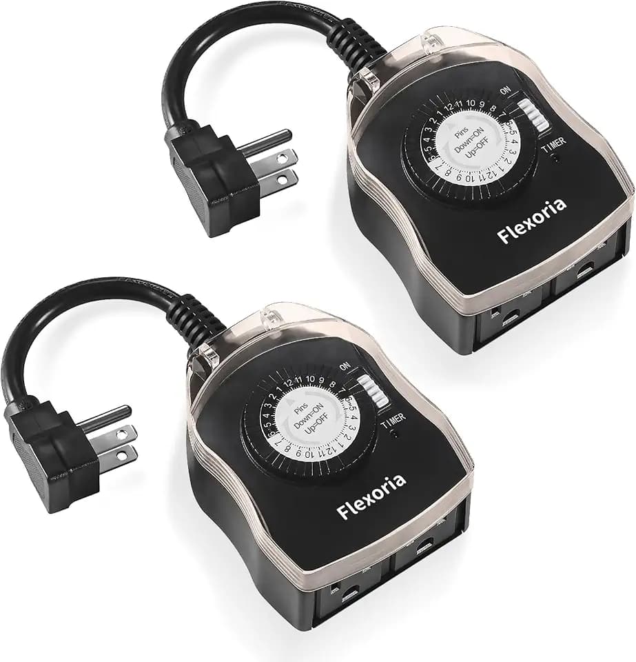 Outdoor Timer Outlet Waterproof, 24 Hour Mechanical Plug in Light Timer, 2 Grounded Outlets for Outdoor Lights, 15A 1/2 HP, ETL Listed (2 Packs)