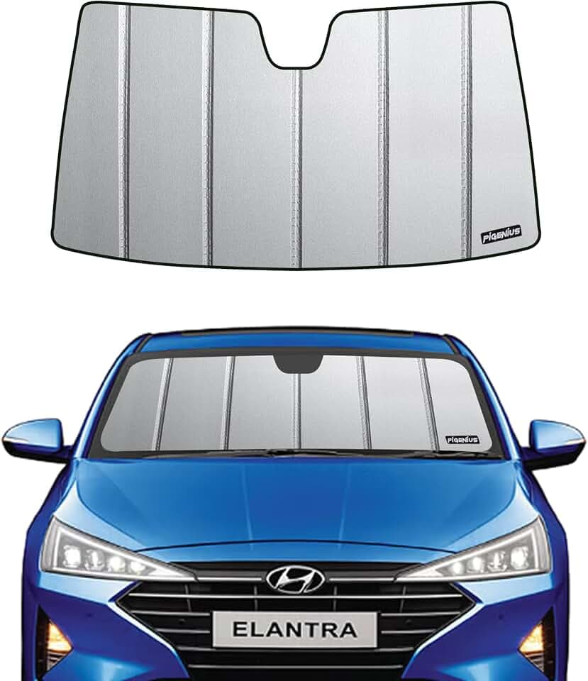 Pigenius Windshield Sunshade for Hyundai Elantra Sedan 2017-2020 (No Camera), Premium Grey Leather Finish
