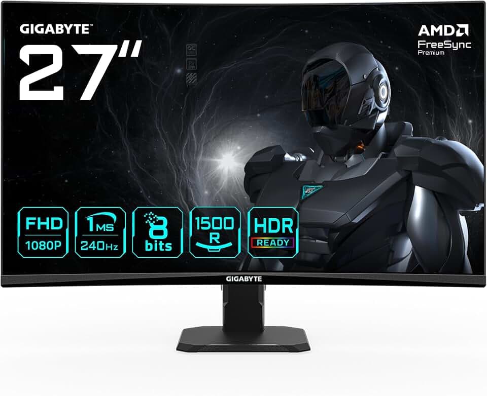 Gigabyte GS27FC2 27" FHD Curved Gaming-Monitor - 1920 x 1080, 240Hz, 1ms, 350 cd/m², HDR Ready, HDMI 2.0, Displayport 1.4