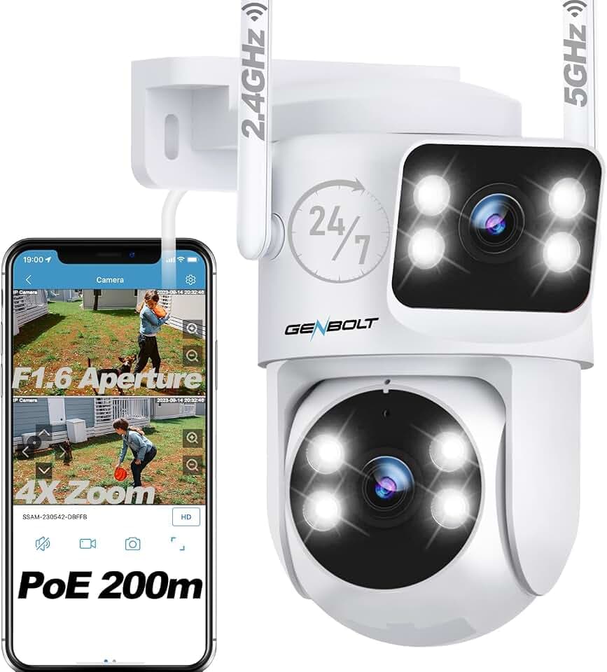 GENBOLT Dual Lens WLAN Überwachungskamera Aussen, PoE Kamera 2.4/5GHz WiFi