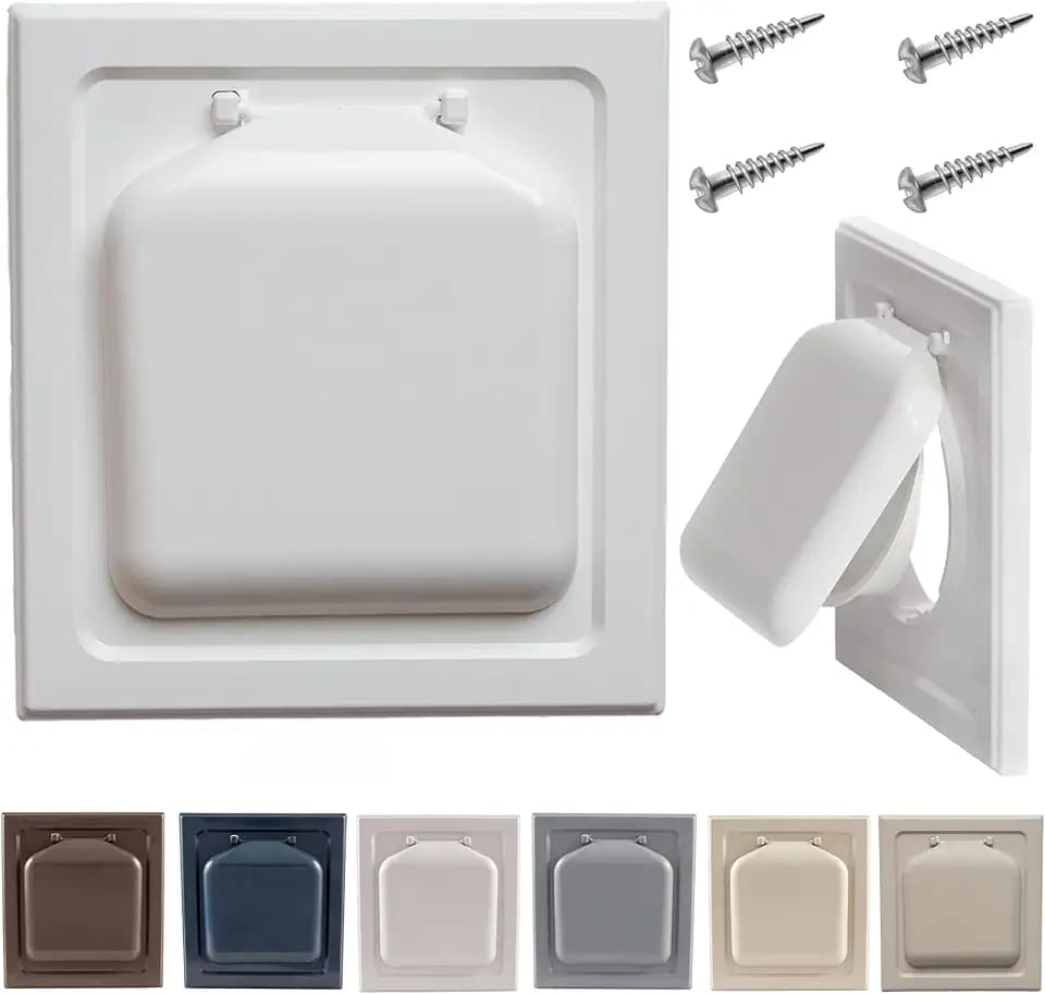 NO-PEST VENT Dual Door Dryer Vent Cover 4 Inch Outdoor, Made in USA, Highest UV-Resistant Plastic, No Lint-Collecting Screen (White, 4” Plastic Vent With Duct Tube)