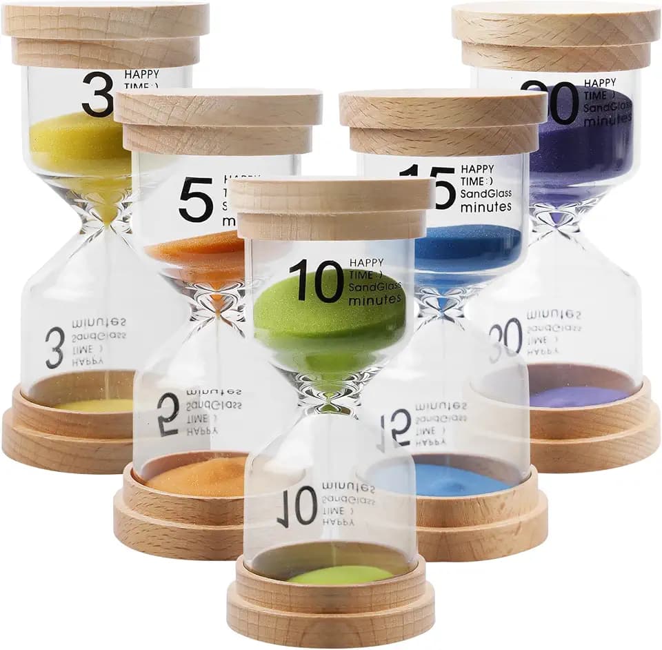 Sanduhren Kinder Sandtimer Set 5 Stück 3/5/10/15/30 Min Bunte Sanduhren für Zähneputzen, Spiele, Kochen, Dekoration, Haus, Büro