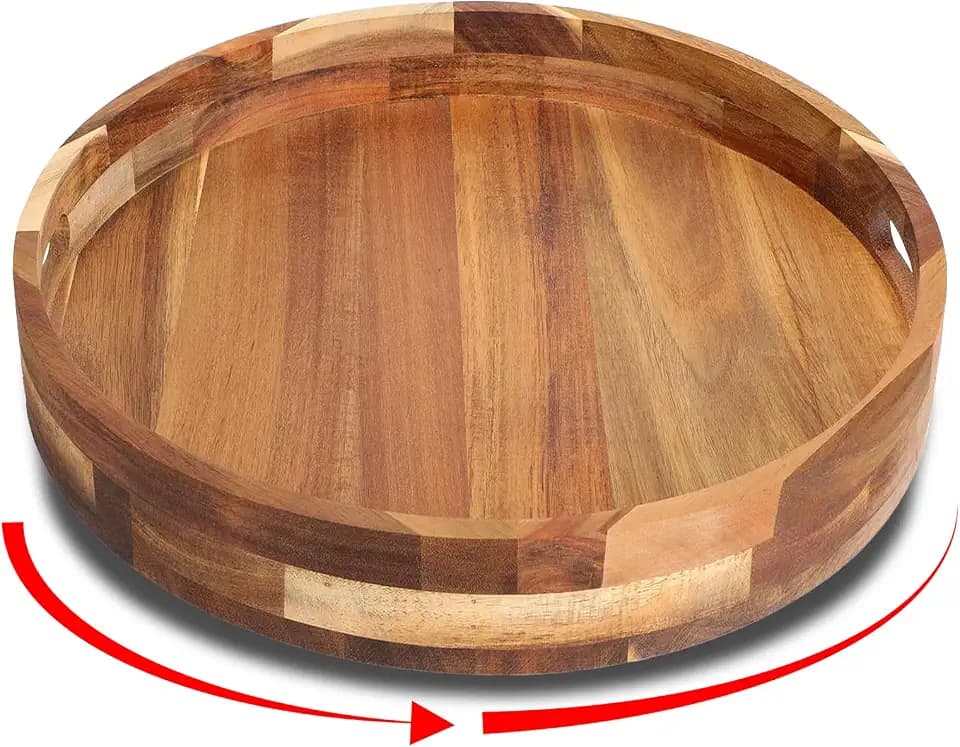 Lazy Susan – 30,5 cm Bambus-Drehteller – drehbarer Organizer für Küche, Esstisch, Speisekammer und Arbeitsplatte – stilvolles Bambus-Gewürzregal mit glatter 360°-Drehung (Akazienholz)