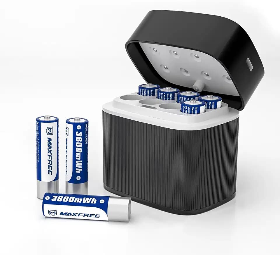 Maxfree 8-Pack Rechargeable AA Lithium Batteries with Dual-Purpose Charger