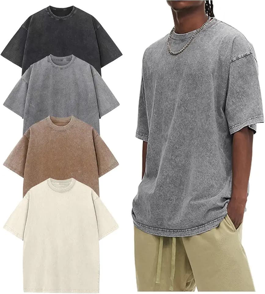 Arssm Oversized Tshirts for Men Acid Wash Loose Fit Vintage Cotton Heavyweight T Shirts Baggy Tees