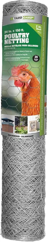 YARDGARD 2 Inch Poultry Netting, Chicken Wire Fence, 20 Gauge Galvanized Steel, Rabbit Fencing, Bird Enclosures, Garden Protection and Plant Support, 24 Inches x 150 Feet