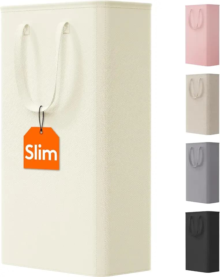 Lifewit Slim Collapsible Laundry Basket with Handles, 65L, Beige