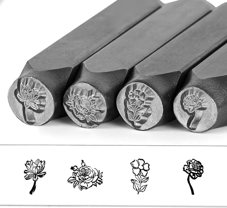 TheCraftGuy 4pcs Flower Metal Stamps 5/16" (8mm) for Jewelry Making