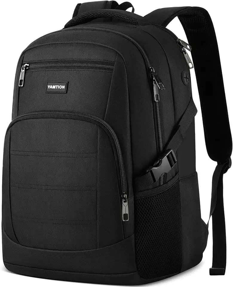 YAMTION Black Backpack for Men and Women, Laptop Backpack, School Backpack for Boys and Girls, Lightweight Bookbag, Work Backpack Fits 15.6 Inch Notebook