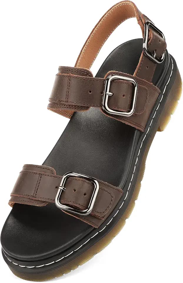 XJQ Sandals Women Comfortable Platform Sandals Black Leather Womens Sandals