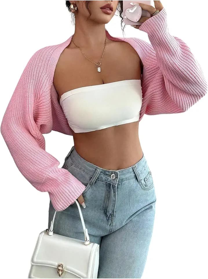 RoseSeek Women's Open Front Cropped Cardigan Bolero Shrug Knit Fall Sweater