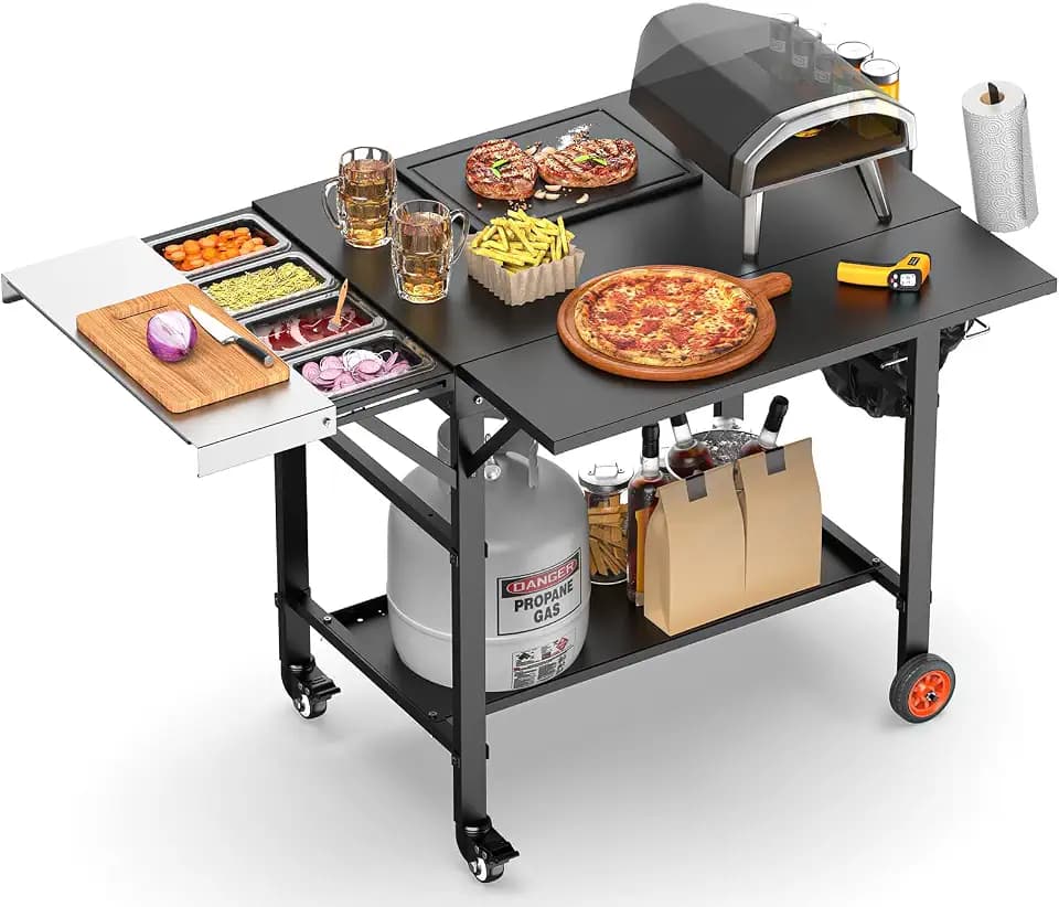Pizza Oven Table for Ooni Pizza Ovens, Grill Cart Table with Topping