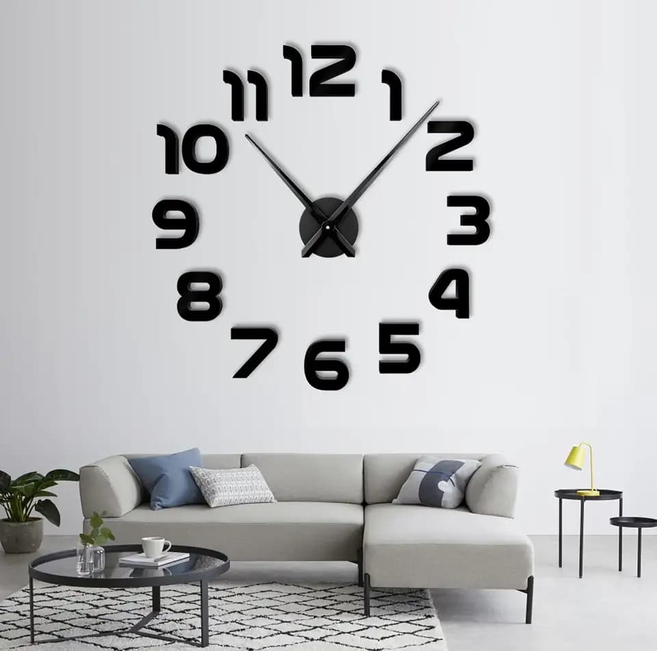 3D Wanduhr große Moderne Mute DIY – Luxus Dekoration Geschenk – Wandtattoo – Uhren für Büro Wohnzimmer Schlafzimmer Dekoartikel Home Office Quarzuhr (E-Schwarz)