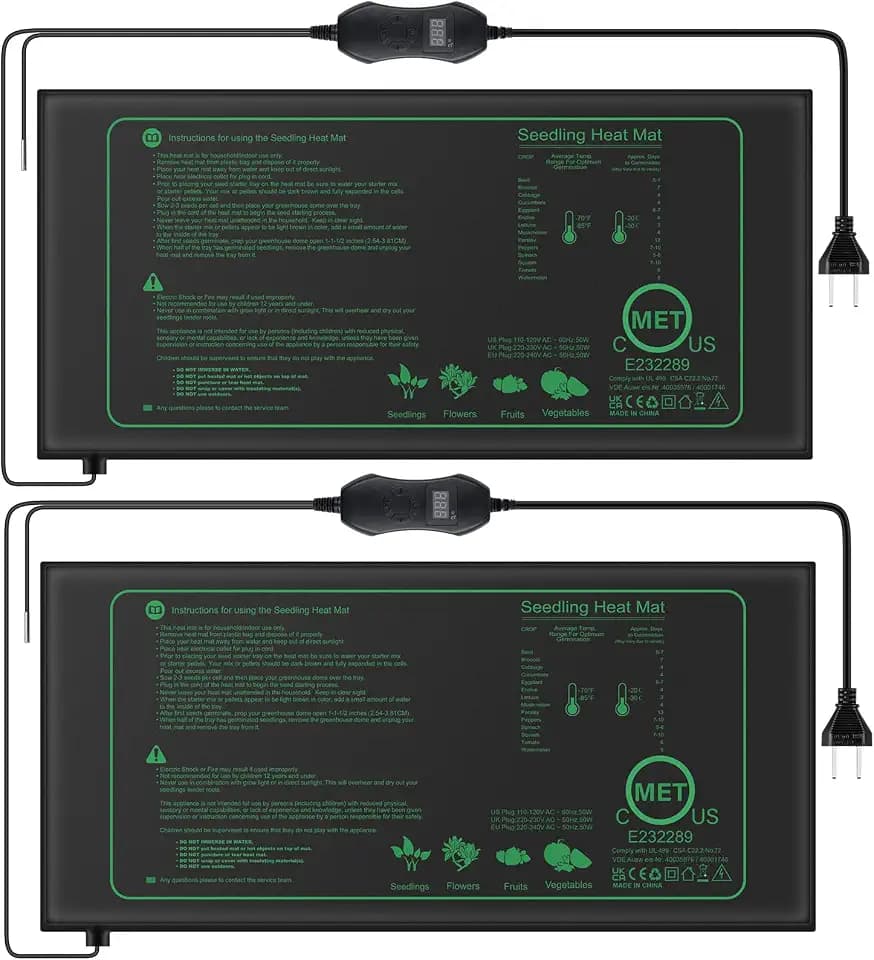 Mojimdo 50W Heizmatte Pflanzen mit Thermostat - Schnelle Erwärmung, Feuerschutz, Wärmematte zur Keimung und Temperatur-Regulierung, ideal für Sämlinge, Haustiere und Reptilien (2er Pack)