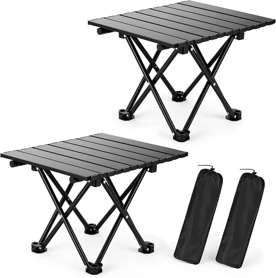 2 Pack Camping Table Foldable, Portable Folding Beach Table, Black-S