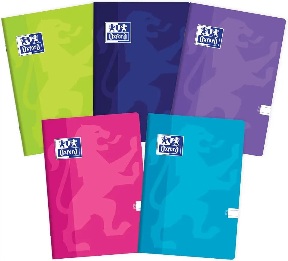 Oxford Touch Notizbuch A4, 60 Blätter, liniert, 5 Stück-Packung Farbenmix