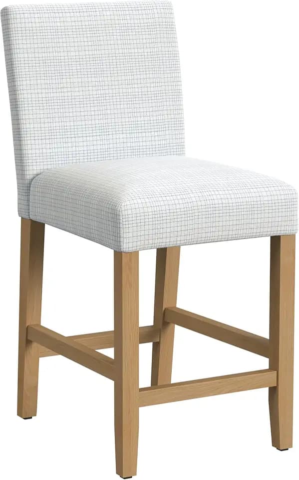 HomePop Upholstered Counter Stool, 24-Inch, Cream Mini Grid Pattern