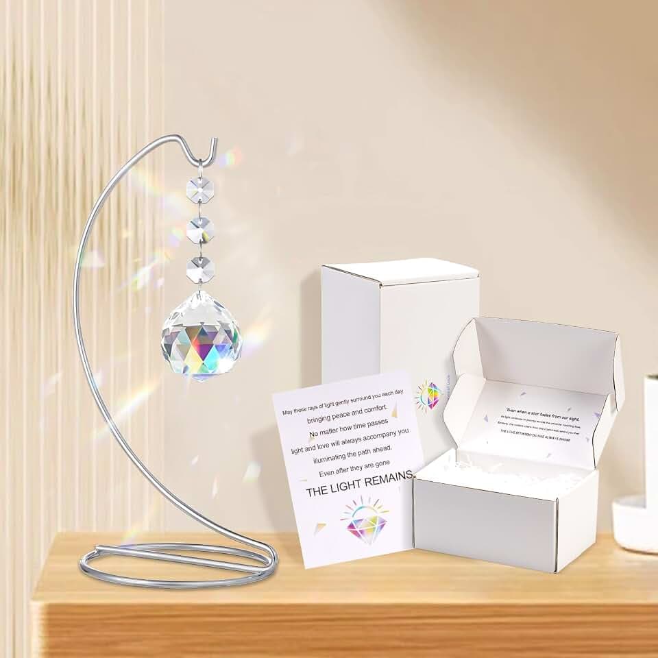 Sympathy Gifts for Loss of Loved One,Memorial Gifts for Loss of Mom Dad,40mm Crystal Suncatcher Idea is Suitable for Bereavement, in Memory, Condolences,Remembrance,with 9 Inch Silver Stand