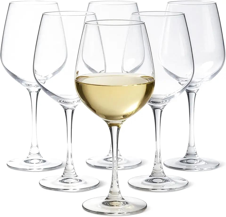 Amazon Basics Stiel-Weißweingläser, 6-Teiliges Set, 354,9ml, Spülmaschinenfest