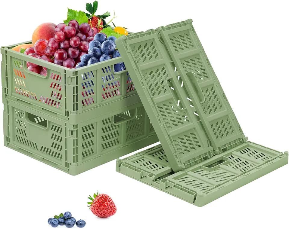 Regalkörbe 4 Set Plastik Lagerkisten Faltbar Aufbewahrungsboxen Küche Schubladeneinsätze Stapelbare Regal Körbe Lagerkästen Transport boxen Schrankbehälter Cubes Home Office Schlafzimmer- Grün