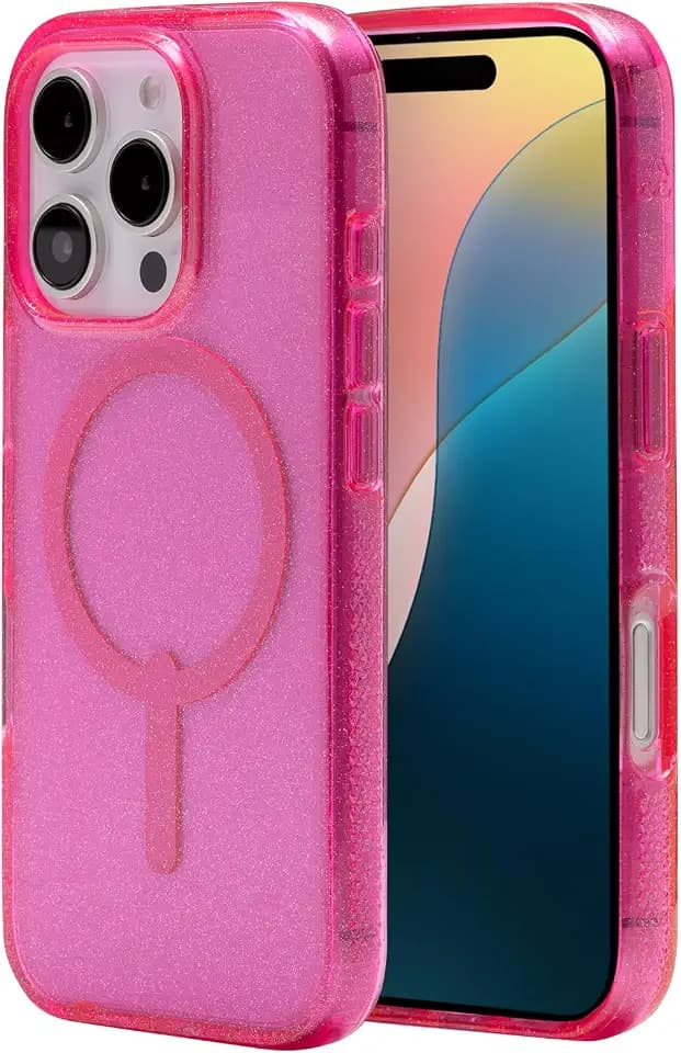 ZAGG Milan Snap Case for iPhone 16 Pro – Pink Glitter, MagSafe Compatible, 13ft Drop Protection, Recycled Materials, Slim & Stylish Design