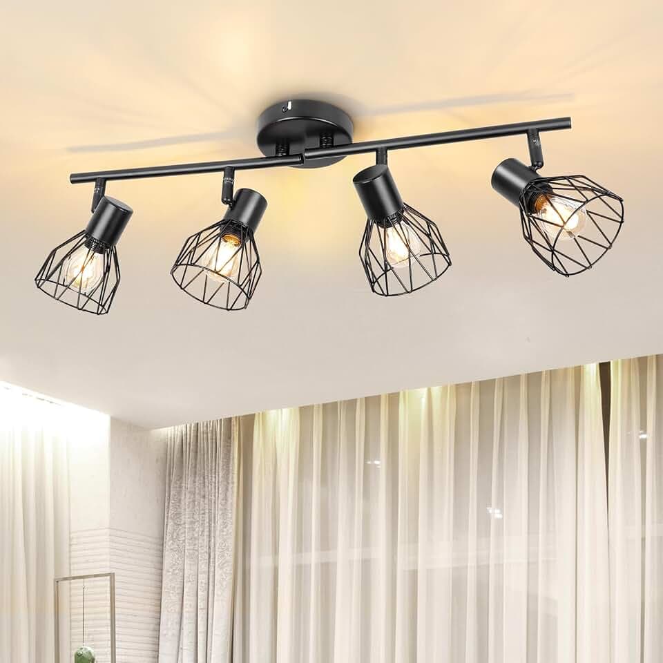 Deckenstrahler 4 Flammig E14 LED Deckenlampe Schwarz Deckenspots | Deckenleuchte schwenkbar 350°, moderne Deckenlampe max. 40W für Wohnzimmer Schlafzimmer Küche, ohne Leuchtmittel
