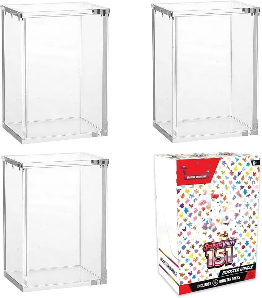 Rainmae 3 Pack Acrylic Display Case for Booster Bundle & Bulid & Battle Boxes with Magnetic Lid Display Box(NOT Fit for NEW Booster),Booster Bundle Case Storage Holder for Trading Card Collections