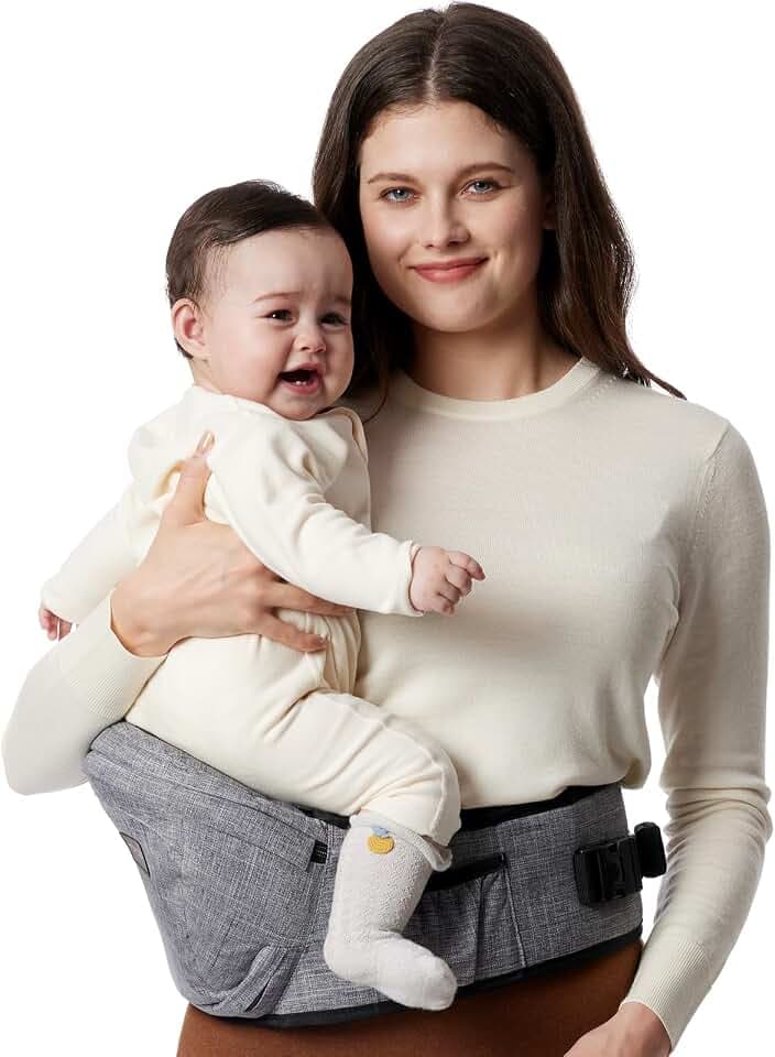 Momcozy Hüftsitz Babytrage - Verstellbarer Bund mit Original 3D Bauchschutz & EVA Massagebrett, Ergonomische Tragetasche mit verschiedenen Taschen für Neugeborene & Kleinkinder bis 20.4 kg (Grau,