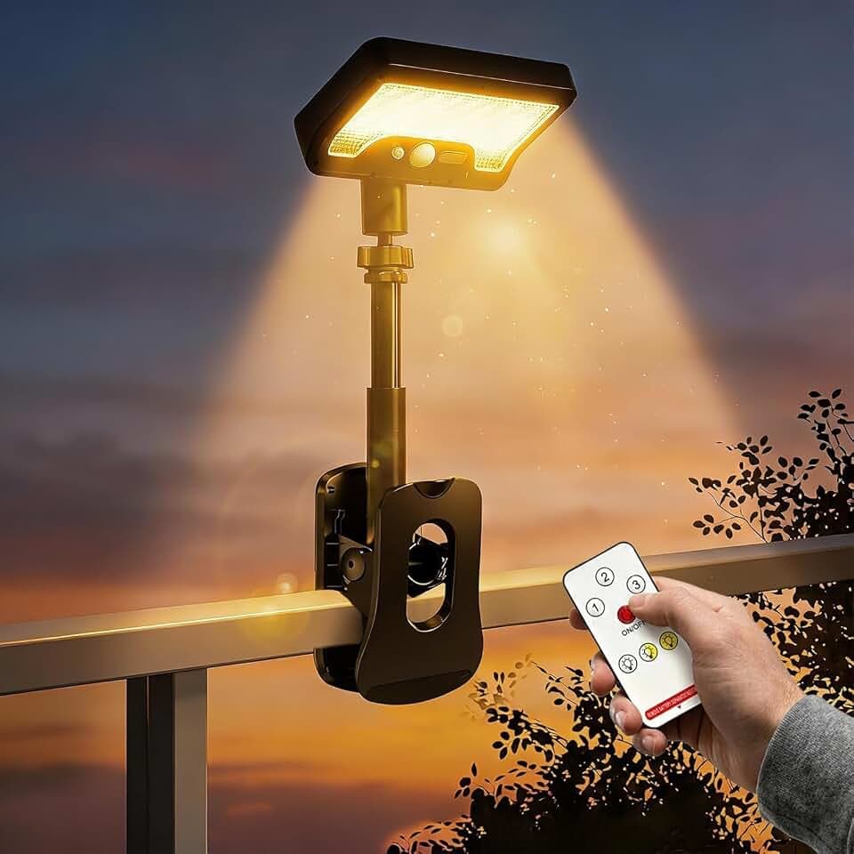 Solarlampe Außen mit Bewegungsmelder,Clip Solarleuchte 92LED 600lm IP65, 3 Modi & 3 Farbtemperaturen,Typ-C Aufladbar, Zaun- & Dachrinnenbeleuchtung für Garten Terrasse Camping, 1 Stück