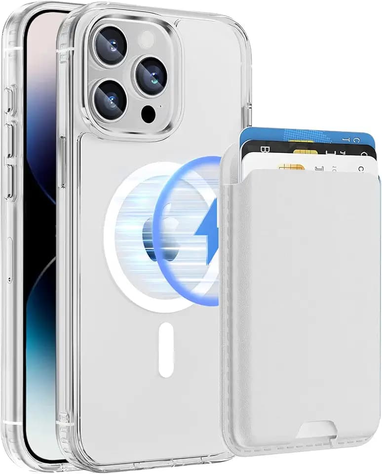 Magnetic for iPhone 14 Pro Max Wallet Case, Clear & White
