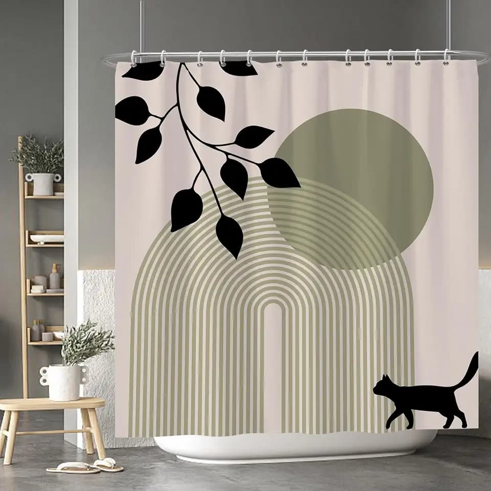 Baocicoo Minimalist Boho Shower Curtain Mid Century Silhouette Cat Botanical Shower Curtain for Bathroom Home Bathtub Living Room Decor Fabric Waterproof Curtain for Bathroom with Hooks 72x72 Inches