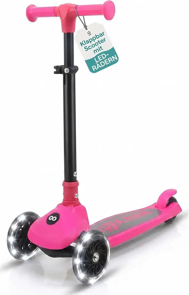 SereneLife Kinderroller ab 3 Jahre – LED Tretroller faltbar höhenverstellbar, leicht und stabil, für Jungen und Mädchen, Indoor und Outdoor, bis 50 kg
