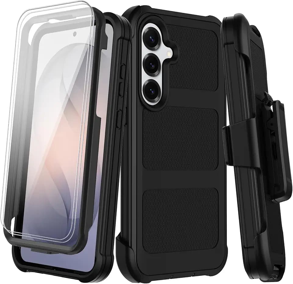 for Samsung Galaxy S26 Case with Belt Clip Holster,Heavy Duty Shockproof Drop Protection Bumper Case w/Screen Protector,Military Grade Rugged Durable Phone Cover (Black, Galaxy S26)