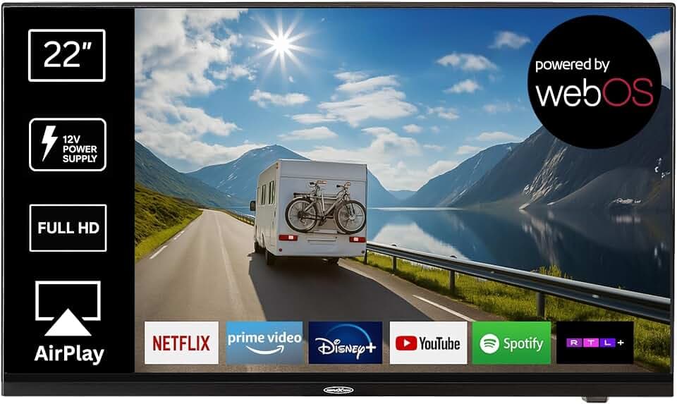 REFLEXION LDDX22IBT-Black Smart LED Fernseher 22 Zoll / 55cm, LG webOSHub, Wohnwagen/Wohnmobil/Camping/Caravan/Boot/LKW TV, Slimline, 12/24/230 Volt, Full HD, Triple Tuner, Bluetooth, WLAN, DVD-Player