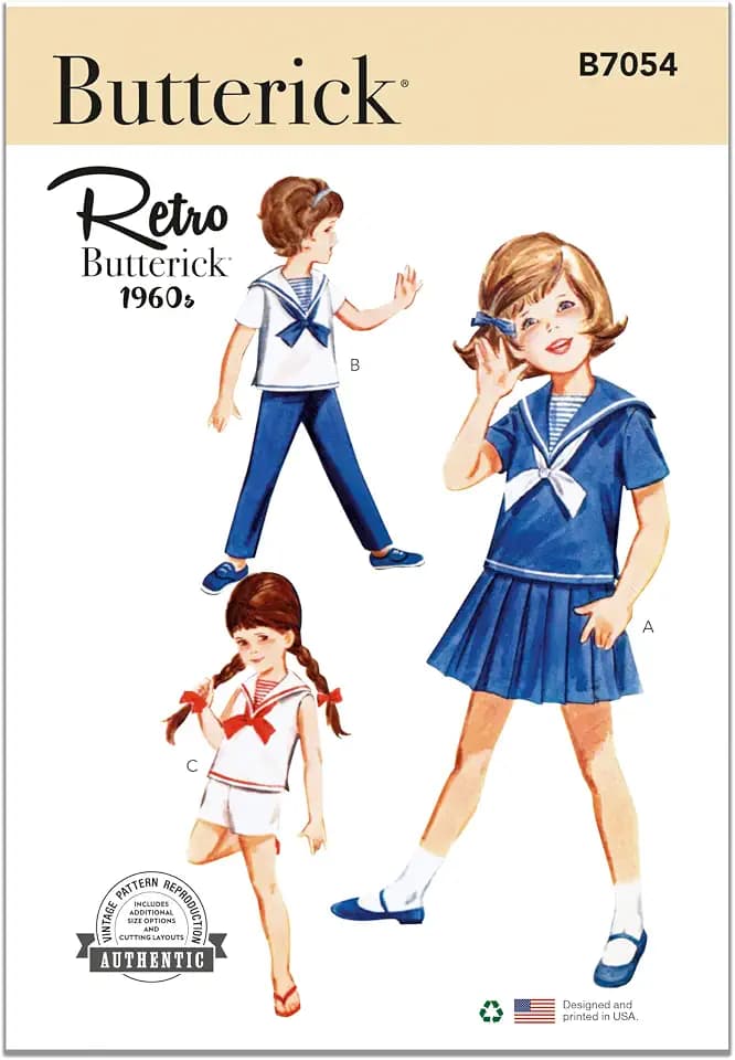Butterick B7054CKK Children's Sportswear Skirt, Overblouse, Pants, Shorts and Dickey Sewing Pattern Packet, Design Code B7054, Sizes 5-6-7-8