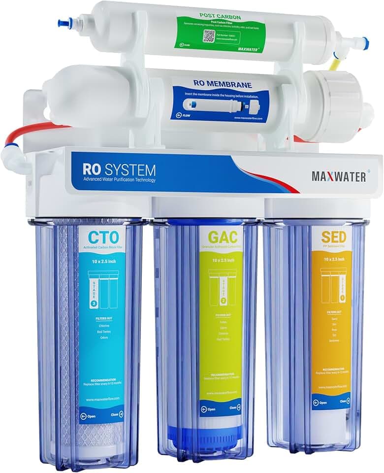 Max Water 5 Stage 100 GPD (Gallon Per Day) RO (Reverse Osmosis) Standard Water Filtration System for Heavy Duty - Under-Sink/Wall Mount - Model: RO-5C2