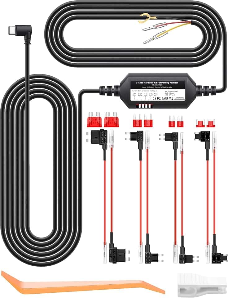Hardwire Kit for Dash Cam Parking Mode, Type-C 12-24V to 5V/2.5A