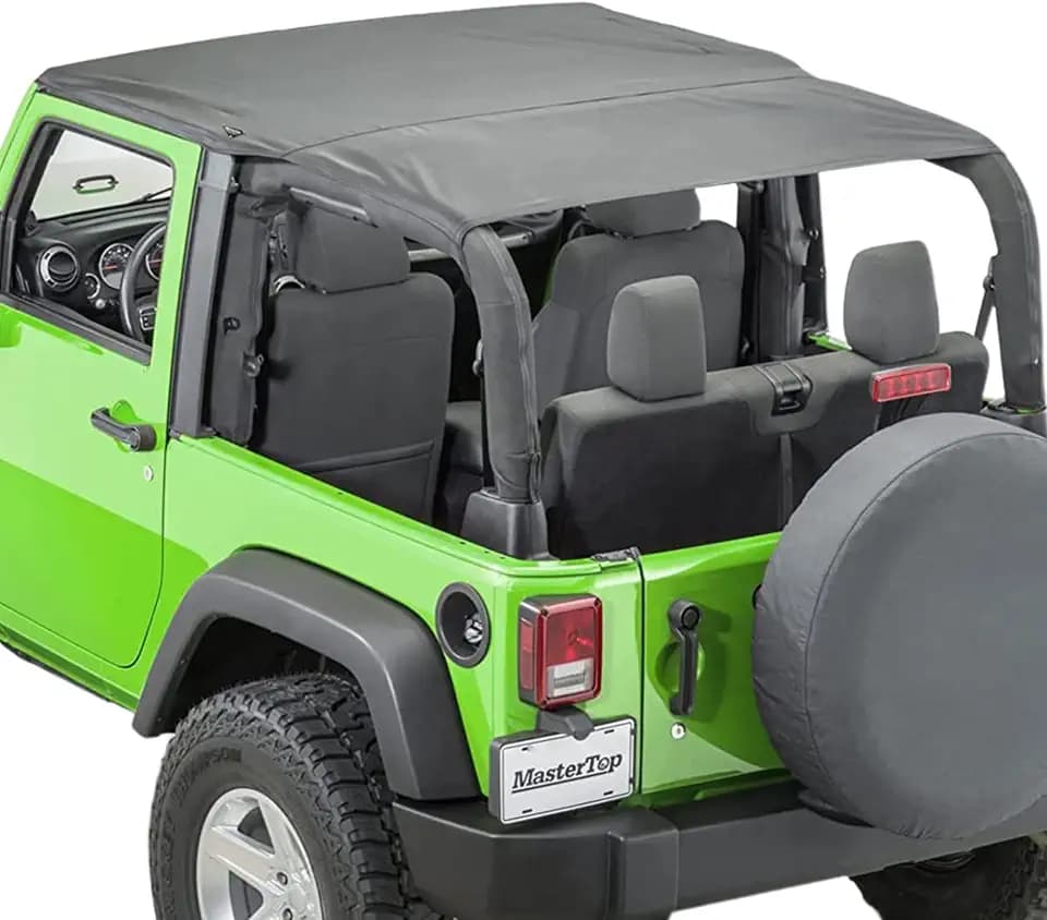 MASTERTOP Bimini Plus Summer Soft Top in Black Diamond| Fits or is compatible with 2010-2018 Jeep Wrangler JK 2 DR |Made with True Sail Cloth Fabric|14300335