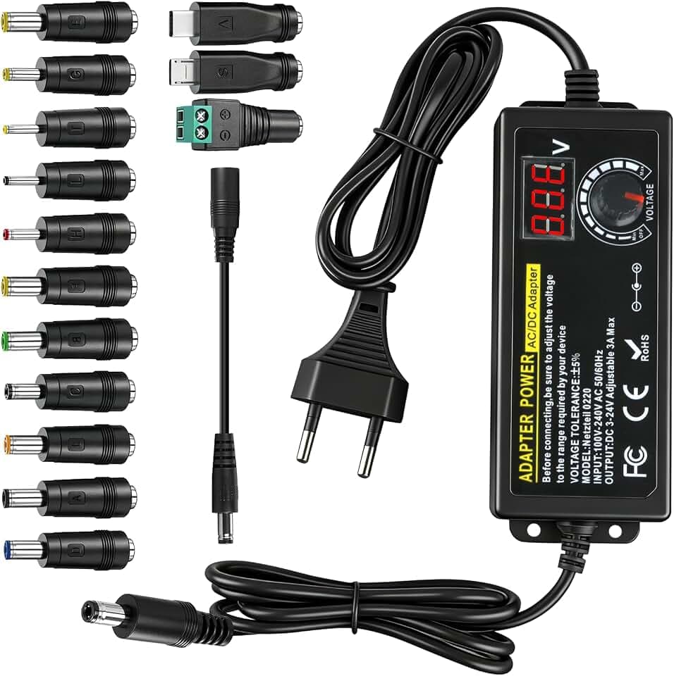 Universal Netzteil 72W 3V-24V Einstellbares Netzteiladapter mit 14 Tipps