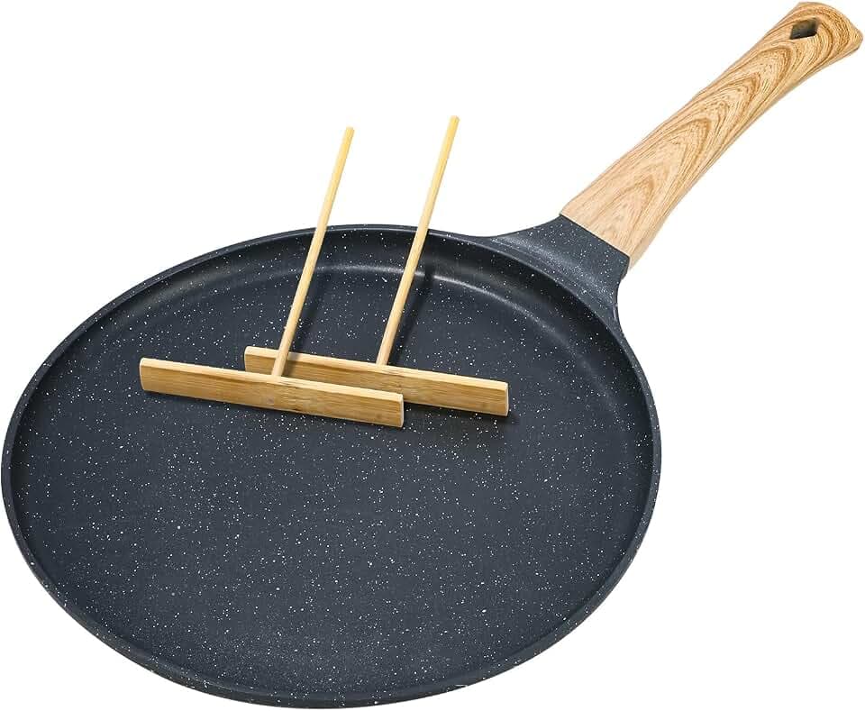 Schwarz crepe pfanne 28cm Antihaftpfanne pan Pfannkuchen flache Pfanne mit Schweizer Granit Antihaftversiegelung, Bakelitegriff, Induktions Kompatibel, PFOA-Frei